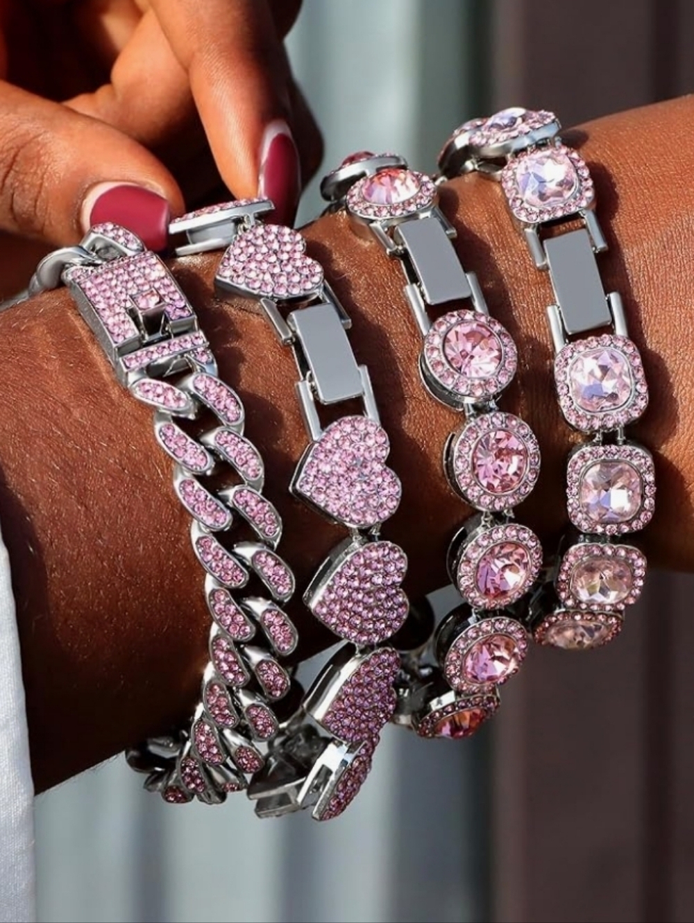 Pink Crystal Bracelet Set for Women